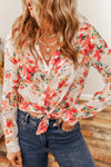 Vibrant Floral Print Chest Pocket Shirt-Tops-MomFashion