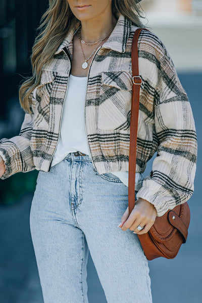 Vintage London Plaid Cropped Jacket-Outerwear-MomFashion