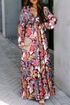 Violet V Neck Floral Print Empire Waist Maxi Dress-Dresses-MomFashion