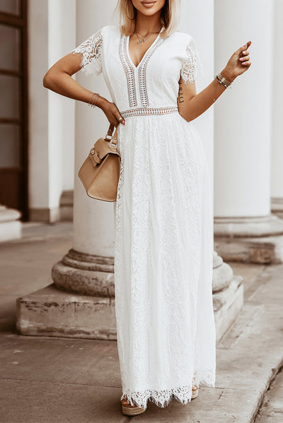 White Blue Fill Your Heart Lace Maxi Dress-Dresses-MomFashion