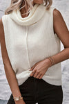 White Central Seam Cowl Neck Sweater Vest-Tops-MomFashion