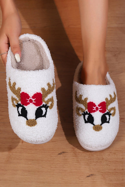 White Christmas Cartoon Pattern Plush Slippers-Shoes & Bags-MomFashion