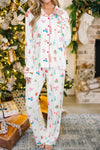 White Christmas Print Lapel Shirt and Pants Sleepwear-Loungewear & Sleepwear/Sleepwear-MomFashion