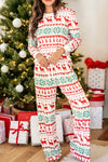 White Christmas Print Pullover and Pants Lounge Set-Loungewear-MomFashion
