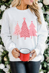 White Christmas Tree Dots Print Pullover Sweatshirt-Graphic-MomFashion