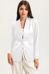 White Collared Neck Single Breasted Blazer with Pockets-Outerwear-MomFashion