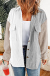 White Color Block Button Shirt with Pocket-Tops-MomFashion