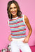 White Colorful Stripe Scalloped Trim Sweater Vest