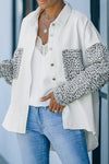 White Contrast Leopard Denim Jacket-Outerwear-MomFashion