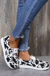 White Cow Print Lace Up Round Toe Flat Sneakers-Shoes & Bags-MomFashion
