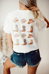 White Double-Side Cowboy Hat & Boots Graphic Tee-Graphic-MomFashion