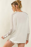 White Exposed Seam Textured Patch Buttoned Sleeve Top-Tops-MomFashion