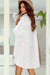 White Eyelet Floral Pattern Shirt Babydoll Dress-Dresses-MomFashion