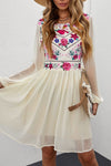 White Floral Mesh Splicing Lined Flowy Dress-Dresses-MomFashion