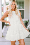 White Frill Trim Sleeveless Babydoll Dress-Dresses-MomFashion