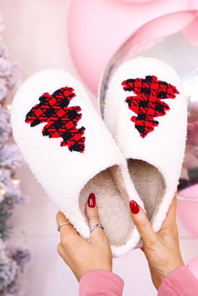 White Fuzzy Tree Pattern Christmas Fashion Home Slippers-Shoes & Bags-MomFashion