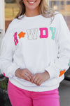 White Glitter Howdy Patch Graphic Casual Sweatshirt-Tops-MomFashion