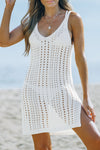 White Hollow Out Crochet Cover Up Beach Dress with Slits-Swimwear-MomFashion