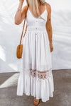 White Lace Splice Button Decor Spaghetti Strap Maxi Dress-Dresses-MomFashion