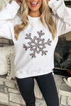 White Leopard Snowflake Pullover Sweatshirt-Graphic-MomFashion
