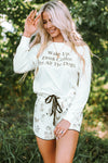 White Long Sleeve Letters Pullover and Animal Shorts Lounge Set-Loungewear-MomFashion