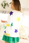 White Mardi Gras Star Printed Long Sleeve Top-Tops-MomFashion