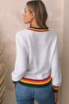 White Merry & Bright Colorful Stripes Trim Sweater-Tops-MomFashion