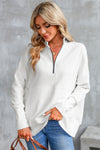 White Oversized Quarter-Zip Pullover Sweatshirt-Tops-MomFashion