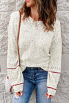 White Pilling Detail Patterned Sleeve Sweater-Tops-MomFashion