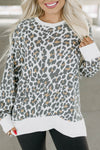 White Printed Solid Trim Leopard Print Top-Tops-MomFashion