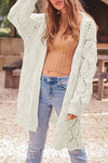 White Rhombus Hollowed Knit Open Front Cardigan-Tops-MomFashion