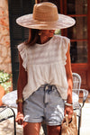 White Ruffled Lace Flowy Tank Top-Tops-MomFashion