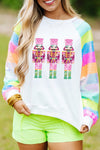 White Sequin Colorblock Sleeve Nutcracker Graphic Sweatshirt-Graphic-MomFashion
