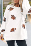 White Sequin Rugby Graphic Pullover Sweatshirt-Tops-MomFashion