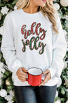 White Sequined holly jolly Graphic Christmas Sweatshirt-Graphic-MomFashion