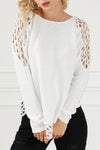 White Solid Scoop Neck Hollow Out Sweater-Tops-MomFashion