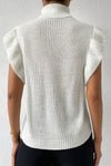 White Turtle Neck Short Sleeve Cable Knit Ruffled Sweater-Tops-MomFashion