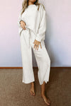 White Ultra Loose Textured 2pcs Slouchy Outfit-Loungewear-MomFashion