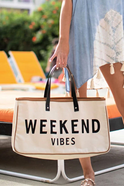 White WEEKEND VIBES Canvas Tote-Shoes & Bags-MomFashion