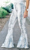 White Western Fashion High Waist Snakeskin Print Flare Pants-Bottoms-MomFashion