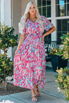 Wrap V Neck Floral Maxi Dress-Dresses-MomFashion