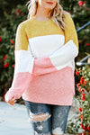 Yellow Colorblock Bubble Sleeve Plus Size Sweater-Plus Size-MomFashion