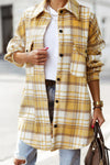 Yellow Plaid Flap Pocket Long Sleeve Shacket-Outerwear-MomFashion