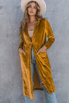 Yellow Retro Velvet Long Sleeve Pocket Coat-Outerwear-MomFashion