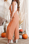 Orange Pocketed Drawstring Wide Leg Overalls-Bottoms-MomFashion