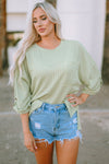 Green Ribbed Roll-tab Sleeve Chest Pocket Oversize Top-Tops-MomFashion