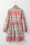 Multicolour Boho Print Puff Sleeve Buttoned Babydoll Dress-Dresses-MomFashion