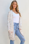 White Confetti Rib Knit Long Sleeve Cardigan-Sweaters & Cardigans/Cardigans-MomFashion