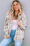 Khaki Plaid Removable Hood Buttoned Shacket-Outerwear-MomFashion