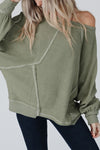 Green Exposed Seam Patchwork Dolman Sleeve Top-Tops-MomFashion